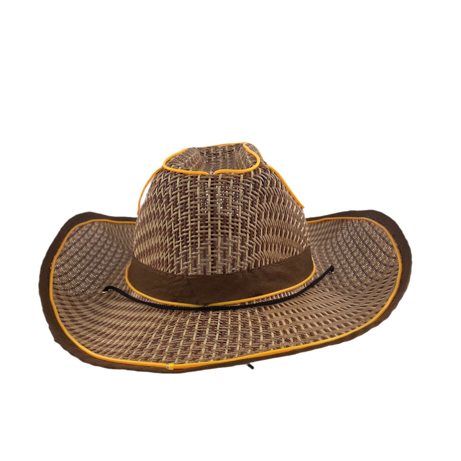 #614-3 3V无线款-草帽发光牛仔帽(翘沿卡其)(黄色)