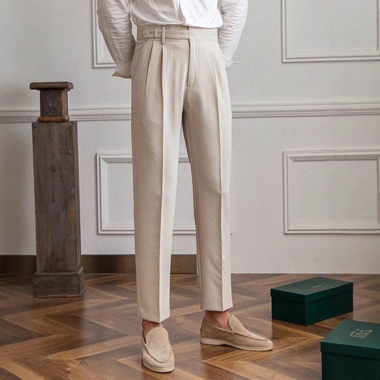 Spring and Summer Casual Men's Trousers Paris Button Straight Business Trousers Naples No-Iron Versatile Suit Trousers