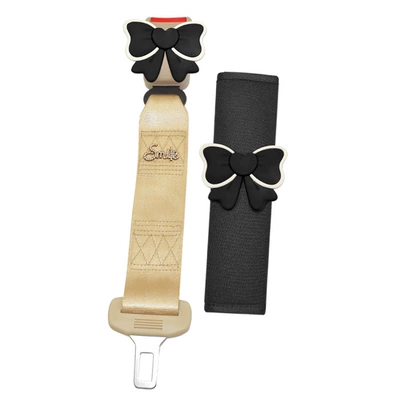 Support, Bow-Tie Seatbelt Fixation — Car seat belt - white-edged-black-bow-beige-retainer-shoulder-pads