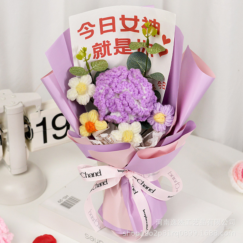高級ギフトボックス入り毛糸の花完成品、ひまわり、バラ、チューリップ、手編みの花、造花、越境販売|undefined