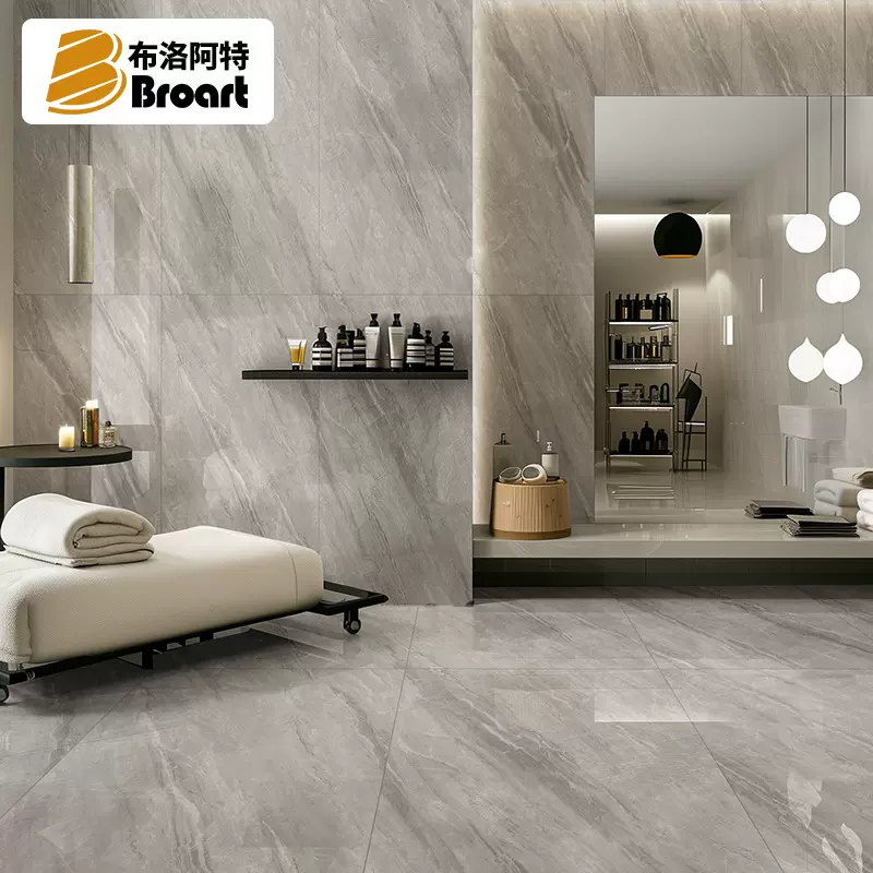 希腊灰瓷砖900×1800客厅厨卫地砖蕉叶灰超白岩板云朵灰地板砖