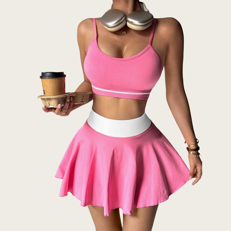 Cross-Border Seamless Short Skirt Yoga Suit Women's Shockproof Sports Running Outer Bra Anti-Exposure Fitness Tennis Skirt