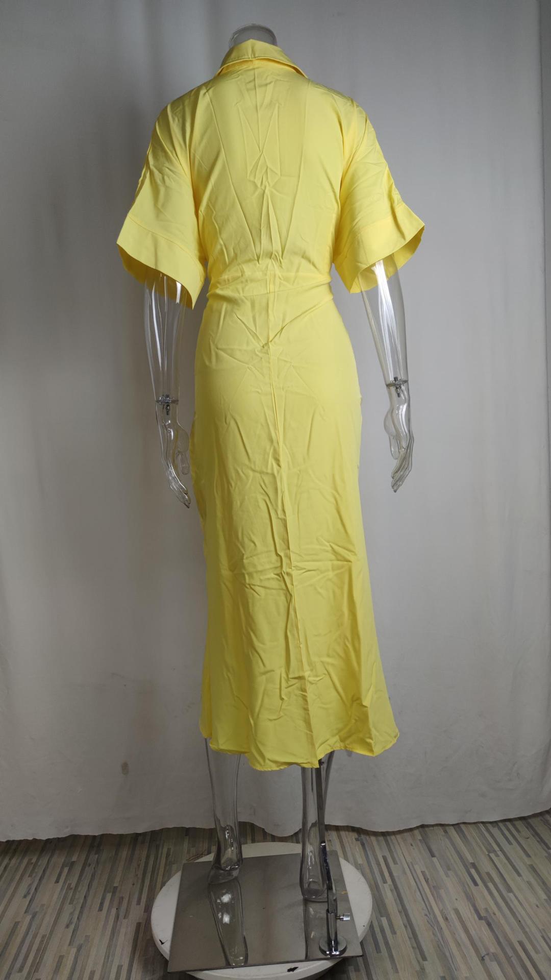 210g Weight Midi Dress Dress Length Type Short Sleeve Sleeve Length Sheath Dress Dresses Type Regular Sleeve Sleeve Type Polyester Fabric Type High Waist Waist Line Holiday, Daily Occasion V Neck Neckline Regular Fit Fit Type Solid Color Pattern Summer Season Women's Gender Button Design Elegant Style Wholesale Women's Elegant Button Solid Color Holiday Daily V Neck Short Sleeve Sheath Dress 12