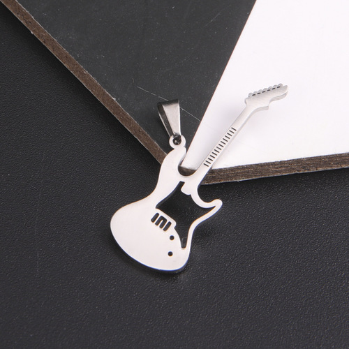 Japanese and Korean trendy accessory musical instrument shapes guitar microphone headphones saxophone notes steel color stainless steel pendant