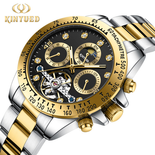 KINYUED fully automatic mechanical watch luminous mechanical watch multi-function watch men's watch business men's watch diamond watch