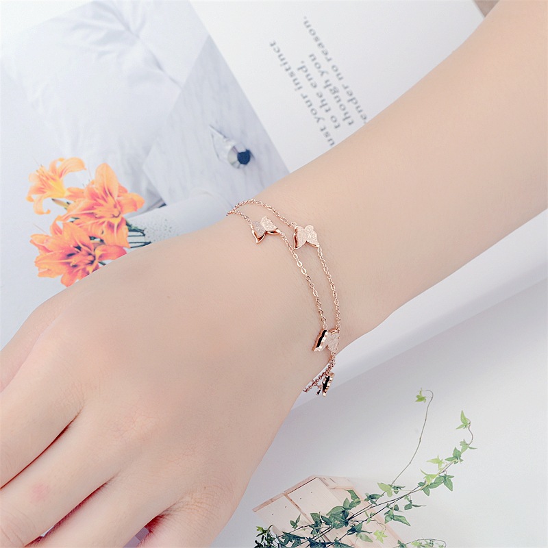 11g Weight PVD Coated Gold Plating Process PVD Coated Real Gold Plated 18K Gold Butterfly Stainless Steel Sweet Waterproof Non Tarnish Bracelets
