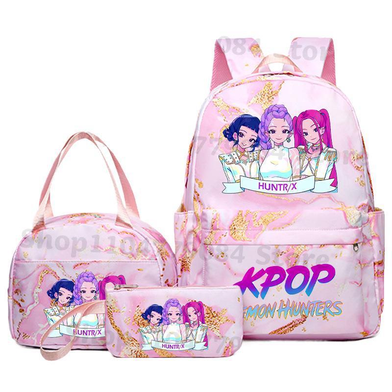 KPOP猎魔女团双肩背包午餐袋铅笔盒套装学生动漫时尚书包笔盒便当|undefined