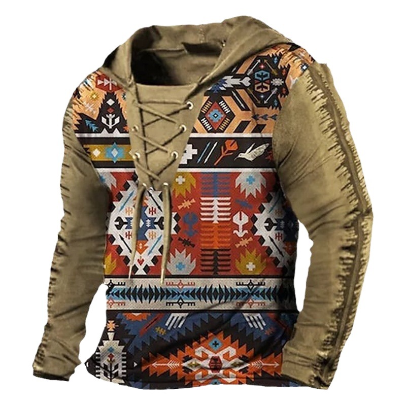Comercio exterior transfronterizo 2023 hombres retro con cordones con capucha camiseta otoño e invierno nuevo casual Top Sudadera con capucha de los hombres
