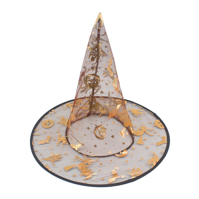 Halloween bruja calabaza estampado sombrero de gaza baile vestido sombrero de bruja suministros de fiesta sombrero de bruja sombrero de bruja
