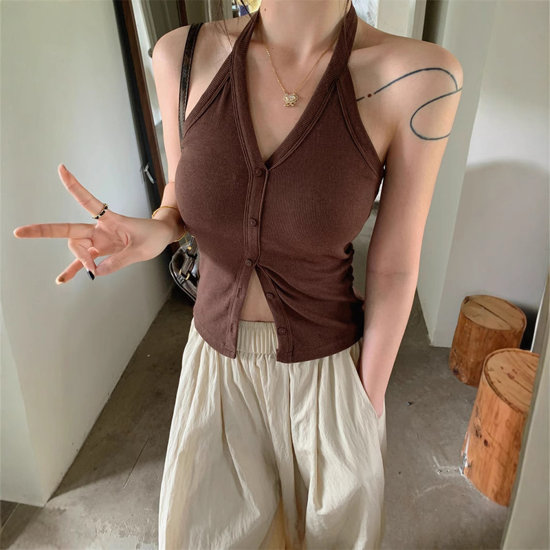 1070 # Halter Neck Vest for Women's Summer Outer Wear, Niche, Chic and Beautiful Hot Girl Top with Chest Pad for Outer Wear