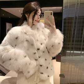 小香风白色毛毛外套女冬装新款气质名媛保暖皮毛一体环保皮大衣