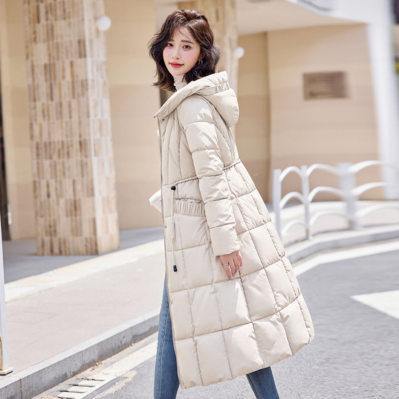 Algodón ropa de algodón mujer rodilla larga delgada temperamento de moda encapuchado otoño y invierno nuevo cinturón elegante chaqueta de algodón image 7