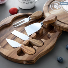 圆形大号相思木芝士板双层可旋转带陶瓷碗菜板实木拼接西式圆托盘
