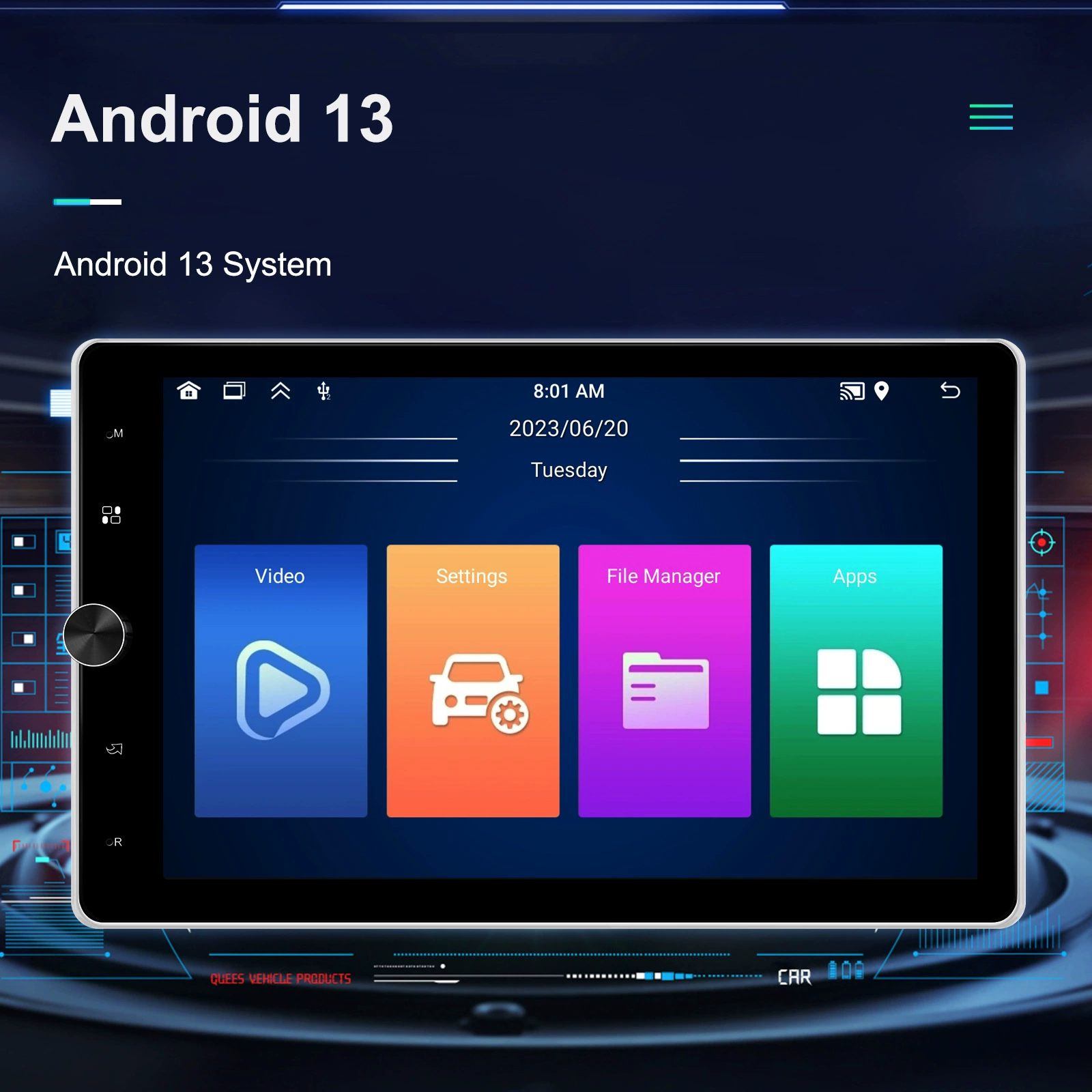 Подходит для 10,4‑дюймовой Android 13.0 однодиновой электрической роторной большой экранной навигационной центральной мультимедийной системы для автомобиля