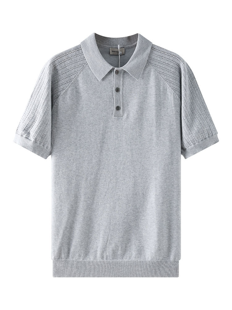 2026 verano hombre de manga de hombro polo de punto hombre botón de la solapa de negocios casual hombre alto sentido camisa image 6