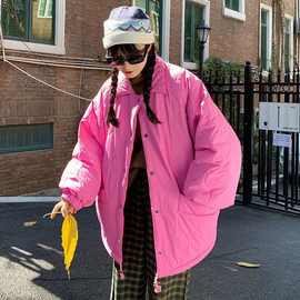 加厚菱格棉服外套女复古2025新款韩版宽松中长款棉衣女冬季潮