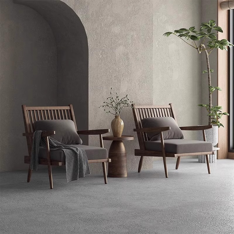 Jingfeng Outdoor Sofa Chair Solid Wood Sofa Chair Hotel B&B Lobby Sofa Chair Reception Chair Balcony Leisure Chair 3
