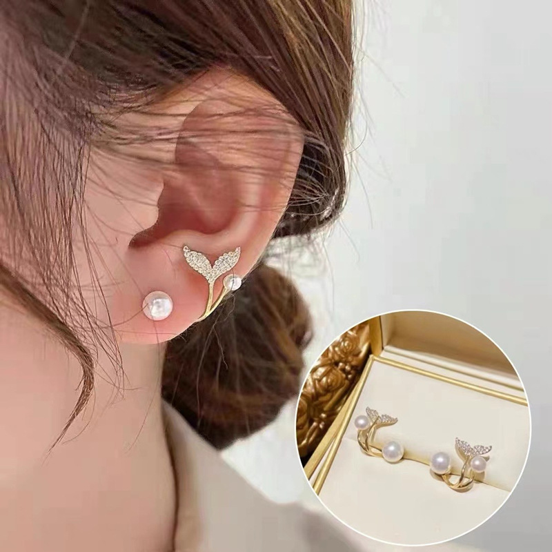 Sweet Heart Shape Wings Bow Knot Copper Plating Inlay Artificial Pearls Artificial Diamond Hoop Earr