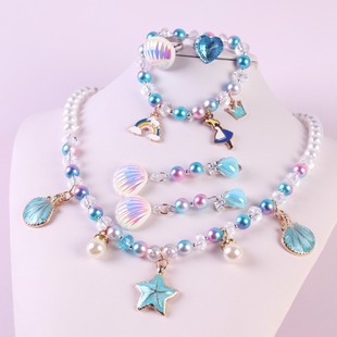 Children's Necklace Hair Accessories Elsa Snow Princess Alloy Pendant Cartoon Jewelry Gift Set [Small Wholesale]]