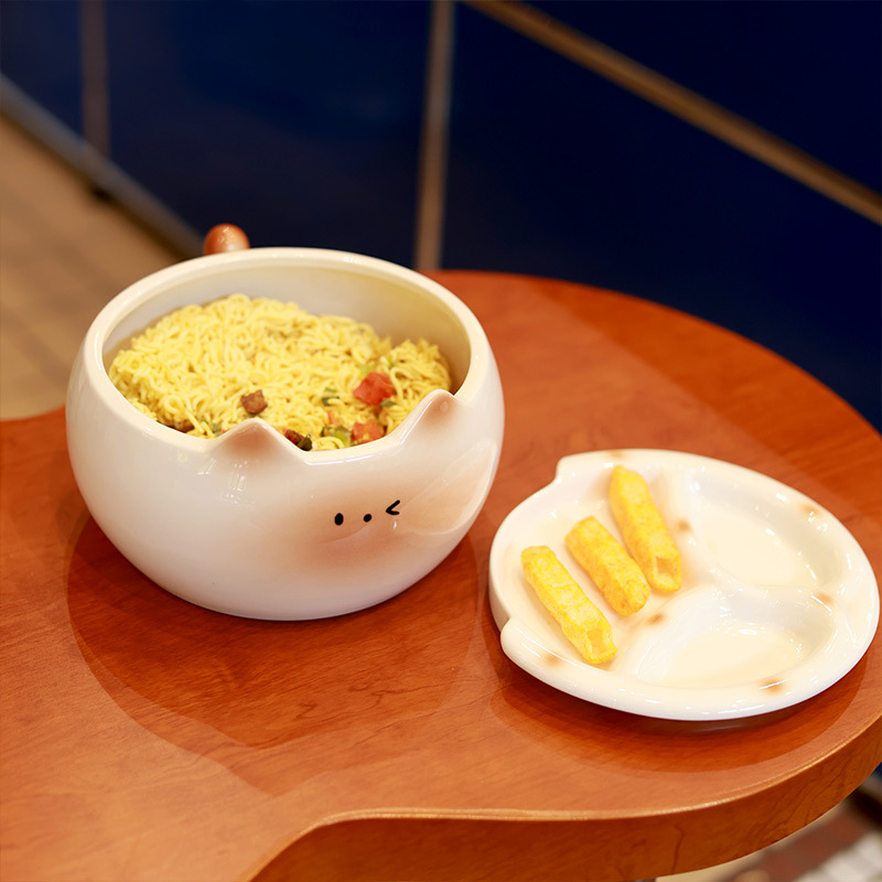 Tazón de fideos instantáneos de cerámica para gatos siameses Diseño creativo Taza de huevo linda de alto valor para niñas Tazón de fideos instantáneos para gatos Cerámica doméstica