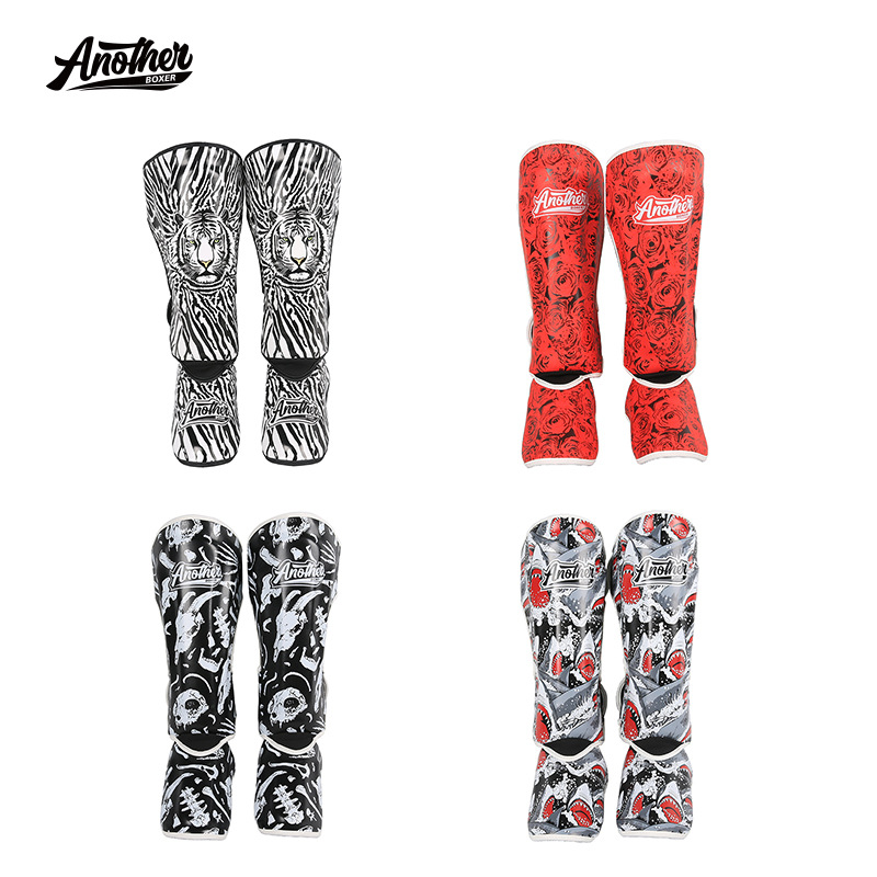 Professional Sanda, Muay Thai, and kickboxing shin guards with foot protection, thickened microfiber leather, for adult use, suitable for training and actual combat