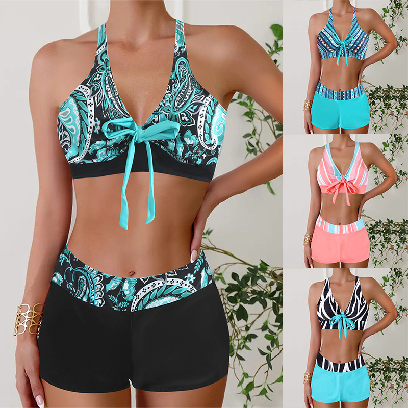 2025 New European and American Swimsuit Women's Cross-Border Separates Large Size Boxer Women's Skirt Bikini Print Swimsuit