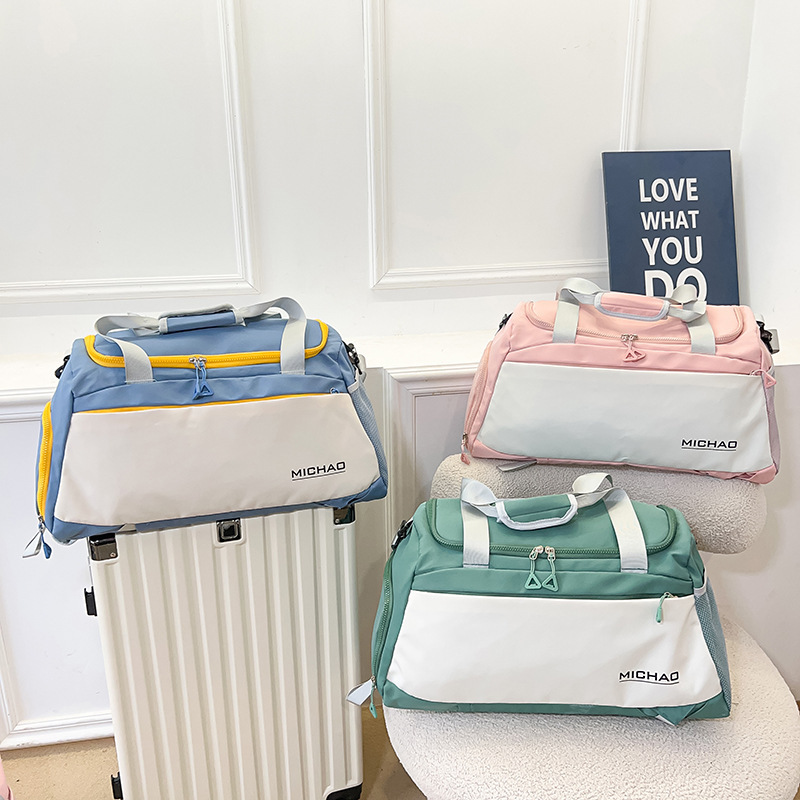 Bolsa de fitness, bolsa de viaje de gran capacidad, bolsa de ejercicio de entrenamiento de separación de seco y húmedo, bolsa de viaje de corta distancia de almacén de zapatos independiente para mujer
