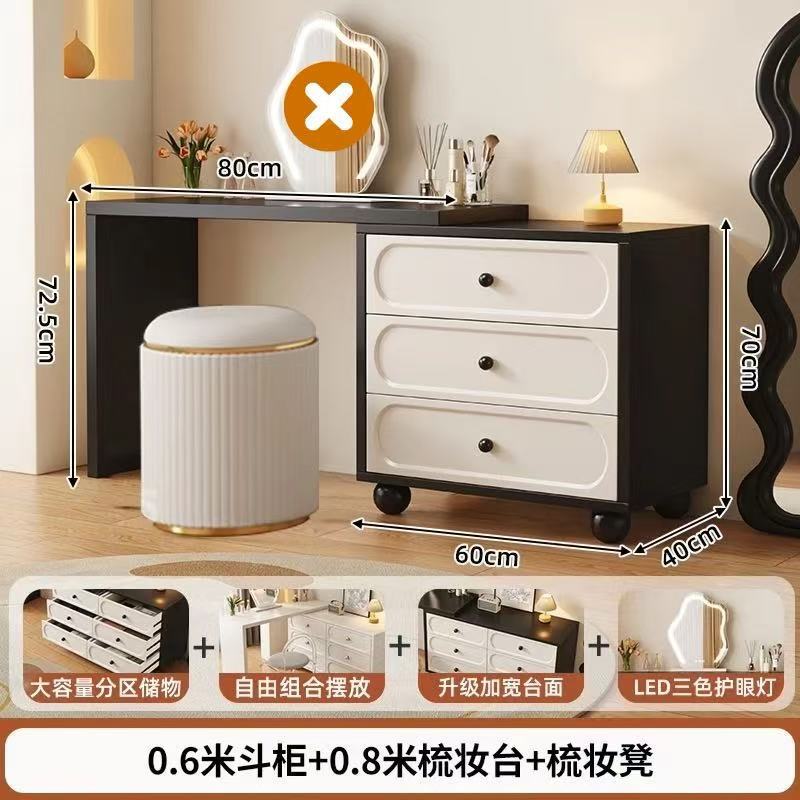 Xuanhei 80 테이블 + 60 검정색 세트 흰색 3단 서랍장 + 화장대