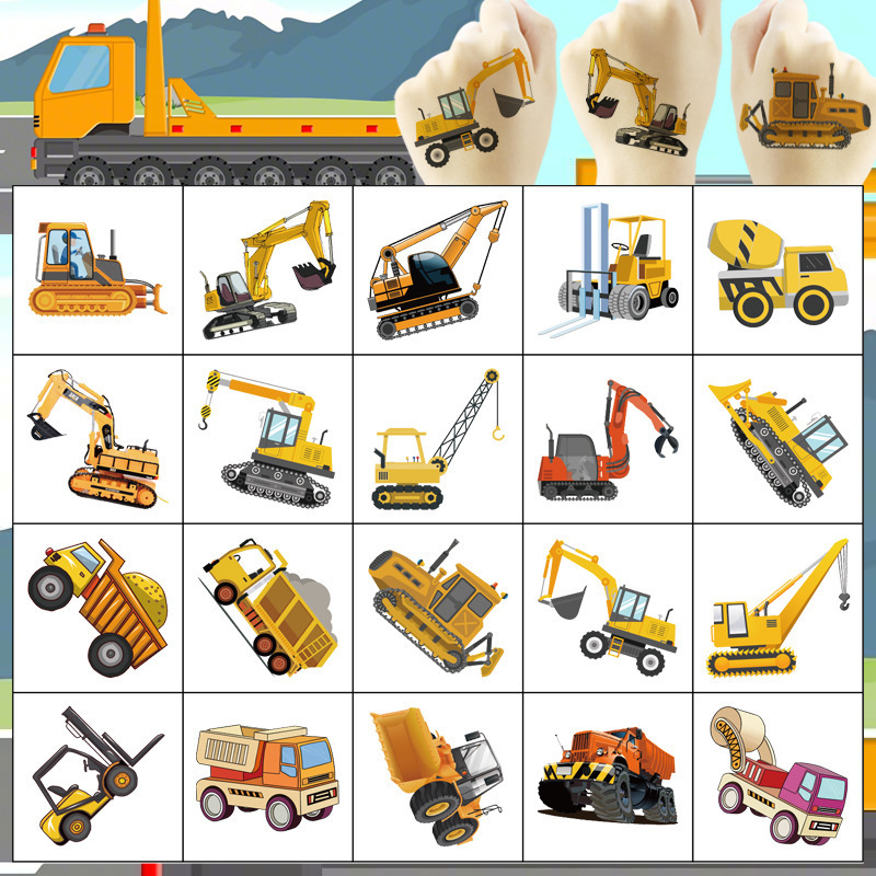 Children's Construction Vehicle Tattoo Stickers Cartoon Tattoo Stickers Water Transfer Disposable Tattoos Birthday Party Favors