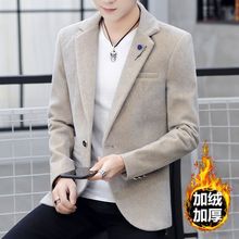 秋冬季新款男士小西装韩版修身加绒加厚青年休闲水貂绒外套男西装
