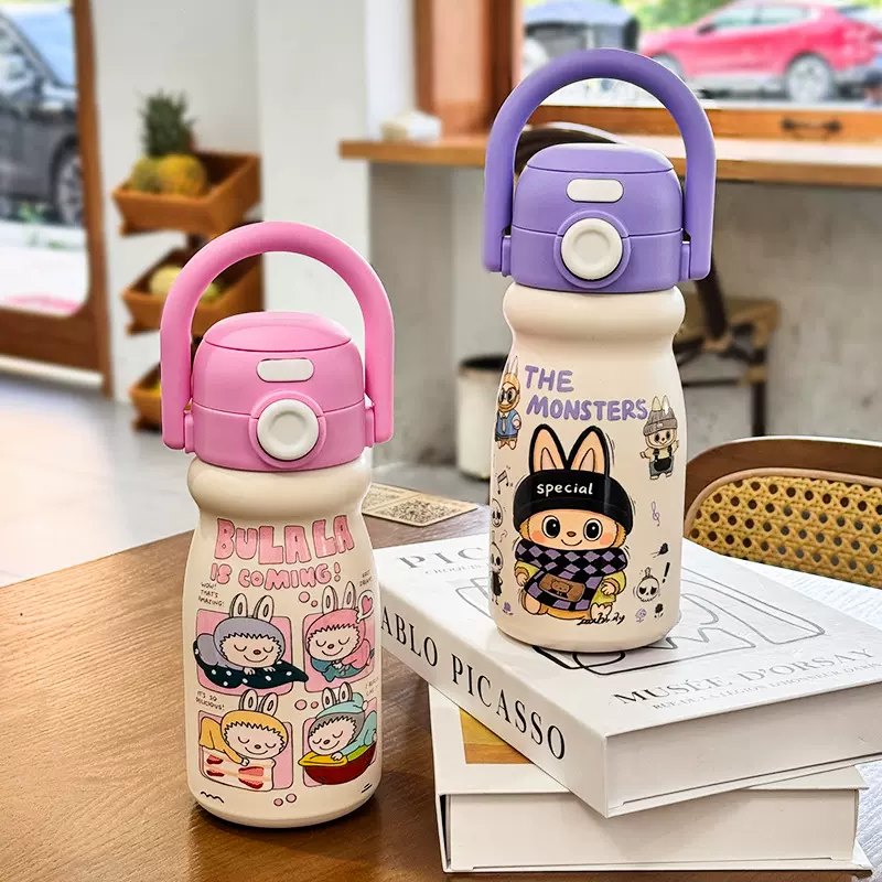 316不锈钢双饮弹跳学生卡通可爱布拉拉保温杯水杯便携时尚拎拎壶