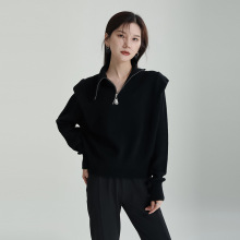 中创日臻2025秋新款小众设计假两件斜拉链高领毛衣女不规则针织衫