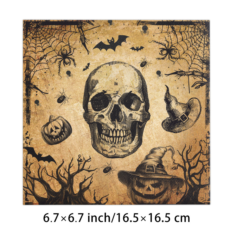 [ready Stock] Cross-border Retro Halloween Skull Kraft Paper Children's Birthday Party Napkin