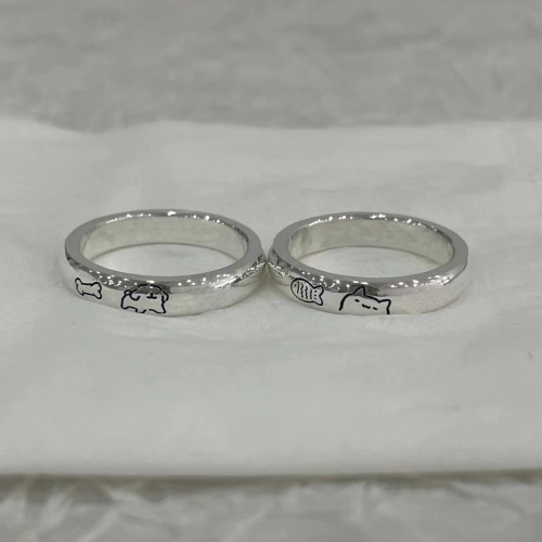 Line puppy ring, kitten couple ring, cute cartoon fish dry bone ring, same style as Little Red Book