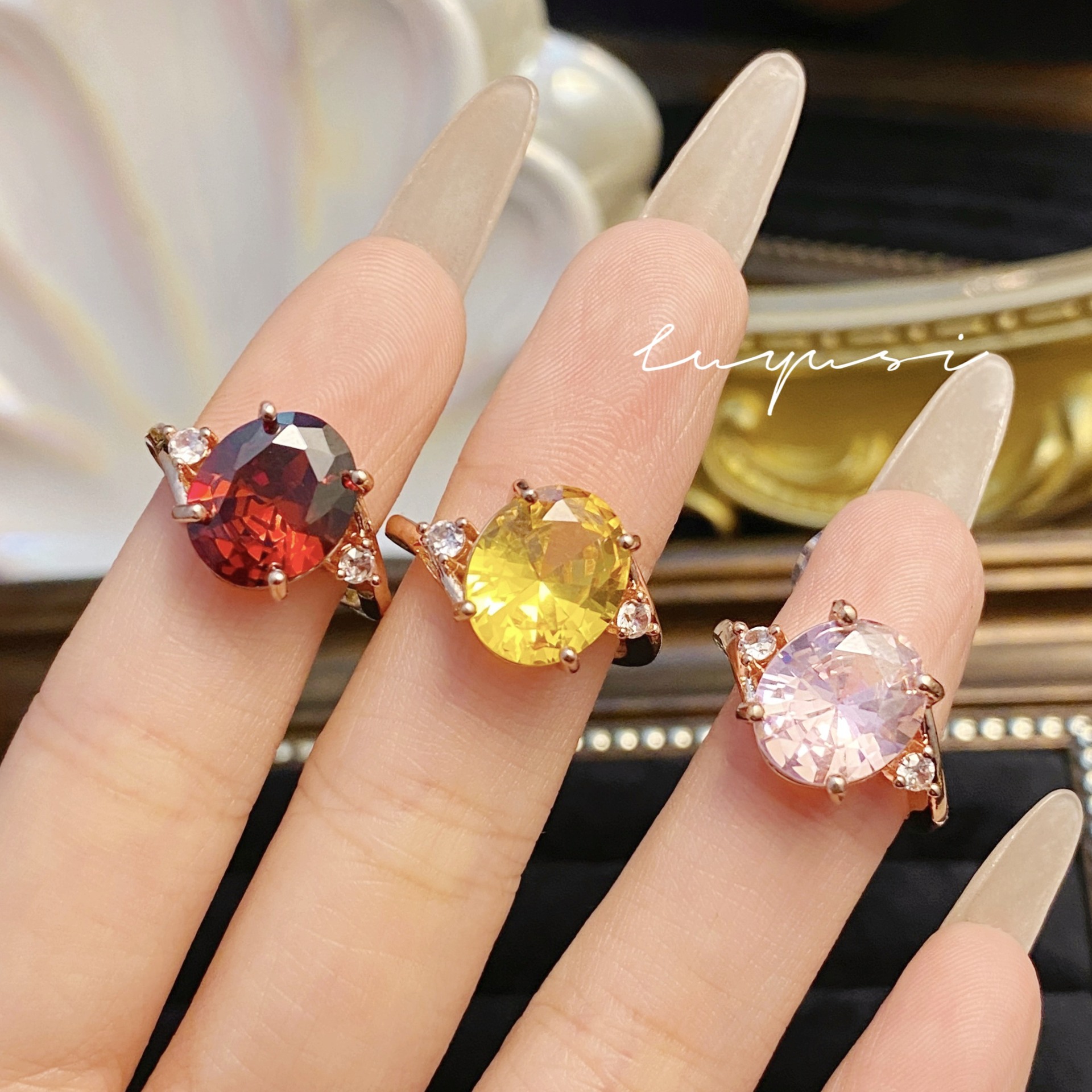 Luxury Garnet Ring Rose Gold Plated Red Gemstone Ring For Women_voghion.com