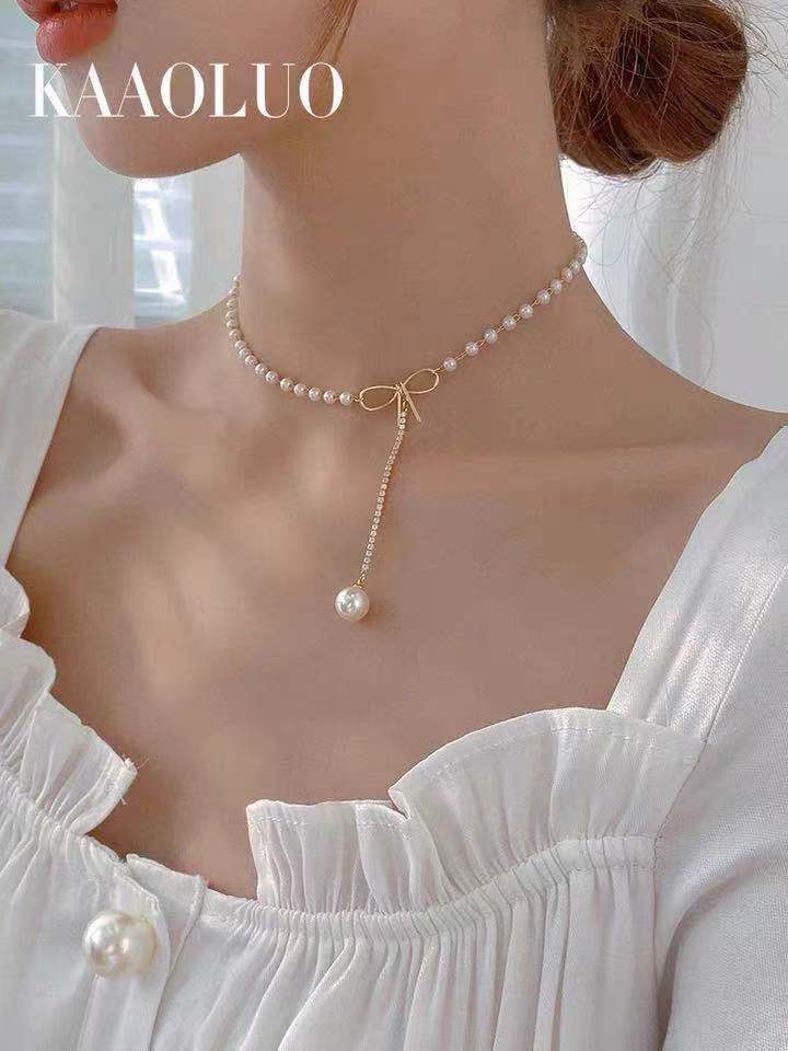 Heart Pendant Necklace With Pearl And Bowknot For Women_voghion.com