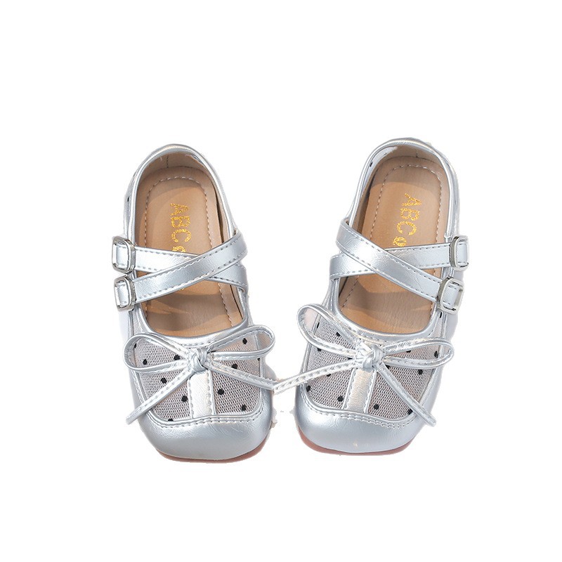 Niñas Zapatos de malla de punto de onda 2026 verano nuevos zapatos de ballet para niños zapatos de princesa arco zapatos de cuero image 6