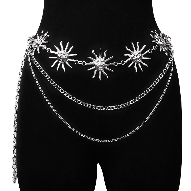 Cadena de cintura de comercio exterior para mujer cinturón de girasol de metal para mujer cadena de cuerpo vestido ajustable de atmósfera transfronteriza europea y americana para mujer