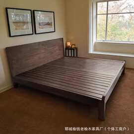 新中式老榆木1.8米大床主卧双人单人床民宿1.5米经济型实木床板