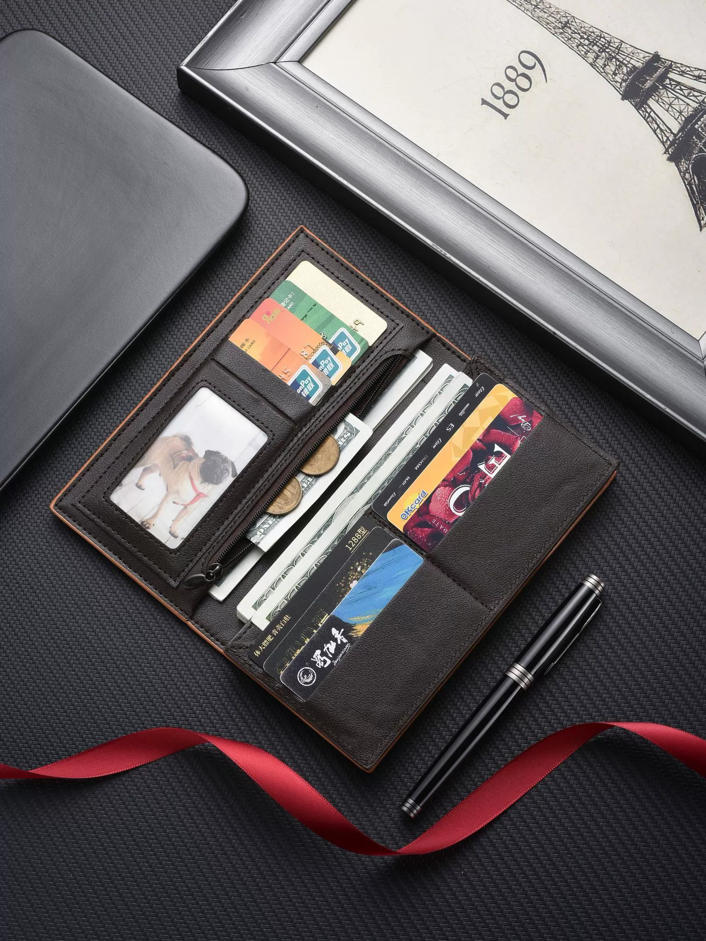 Fashionable long wallet, capacious suit