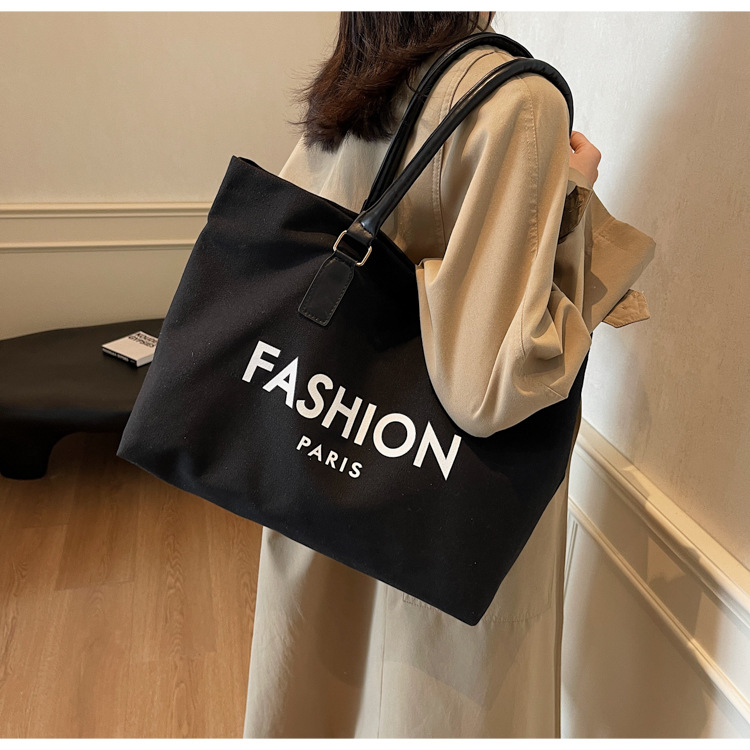 262g Weight Polyester Lining Material Open Closure Type Single Shoulder Strap Strap Type Tote Bag Bags Type Holiday, Daily Occasion Canvas Material Letter Pattern All Seasons Season Women's Gender Classic Style Style Square Shape Large Size Women's Large Canvas Letter Classic Style Square Open Tote Bag 23