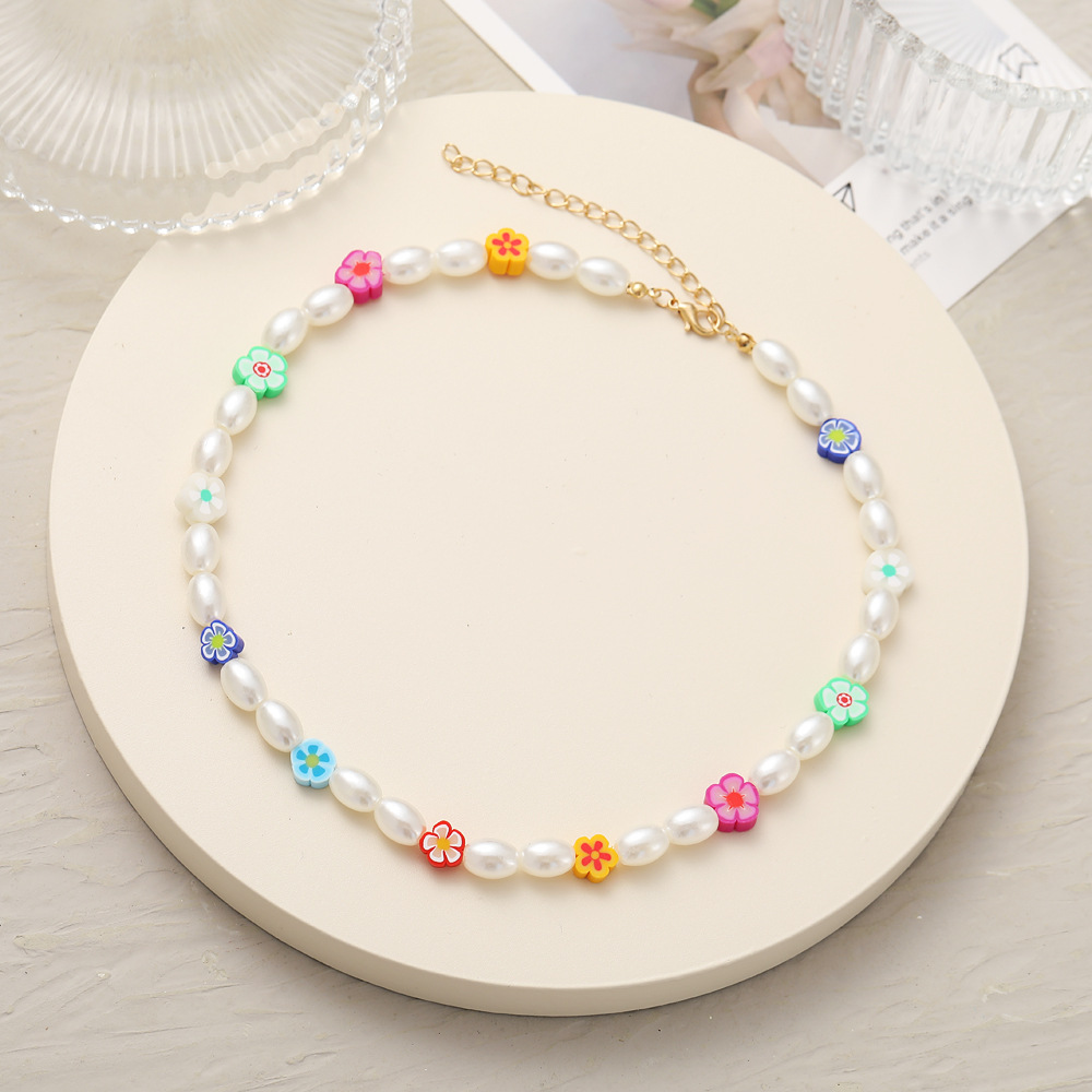 Wholesale Creative Simple Soft Pottery Flower Pearl Necklace Nihaojewelry