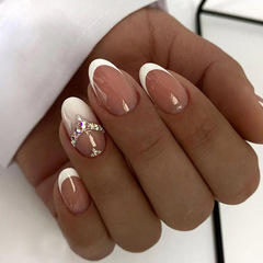 Simple French round head gradient manicure European and American ins sweet girl fake nails special nails for soft girls