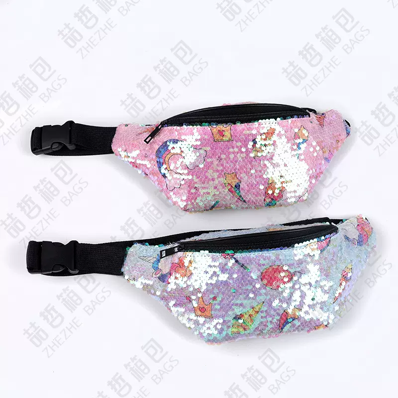 跨境儿童腰包男童潮卡通印花时尚亮片户外斜跨女童胸包厂家批发
