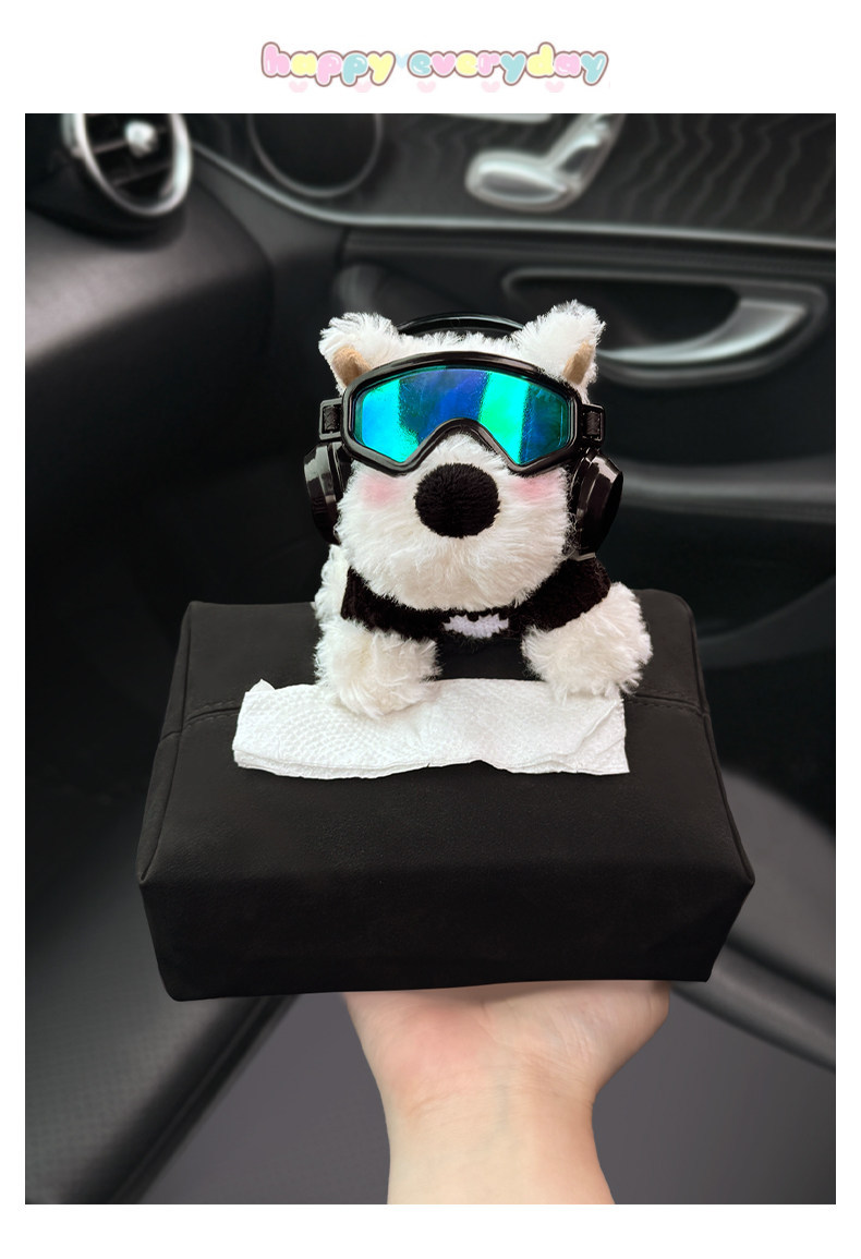 2026 New Cute West Highland Car Tissue Box, Armrest Box Tissue Holder, Seat-mounted Car Tissue Bag