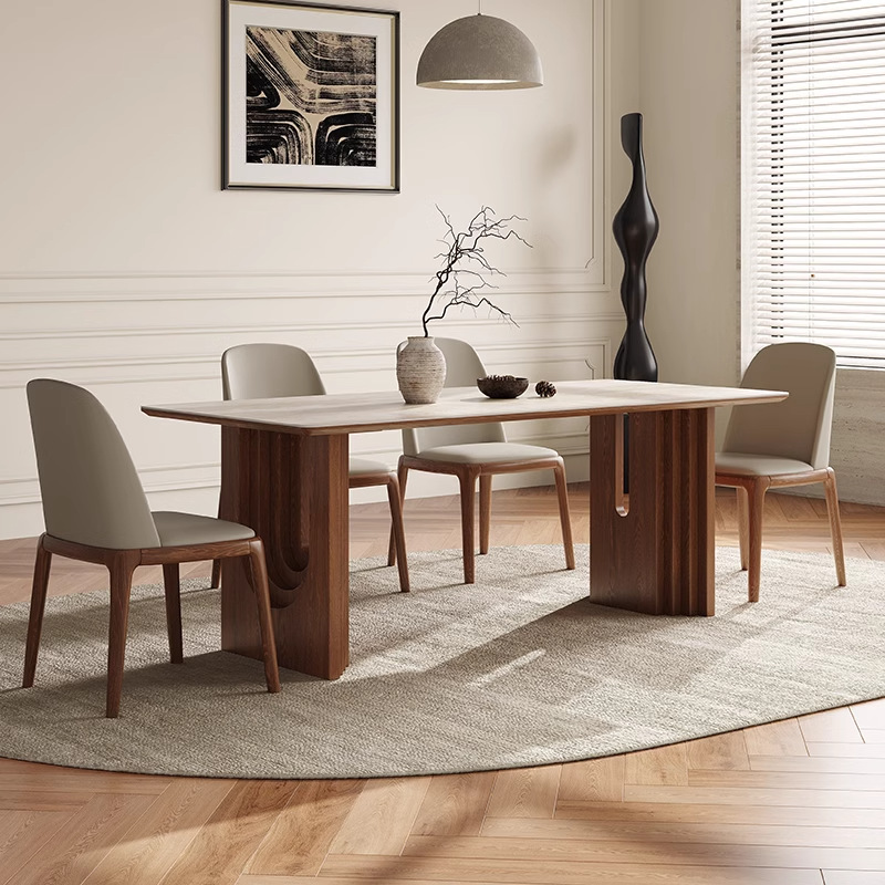 Mesa y silla de comedor de estilo medieval, sala de estar, mesa de comedor rectangular de madera maciza, diseño de piedra de piedra de la cueva de importación francesa