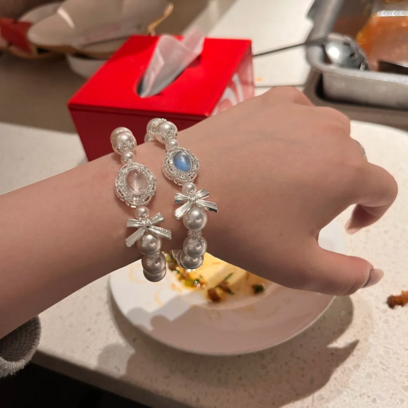天然粉水晶珍珠手链轻奢高级感手串女士小众百搭蕾丝串珠手饰批发|undefined