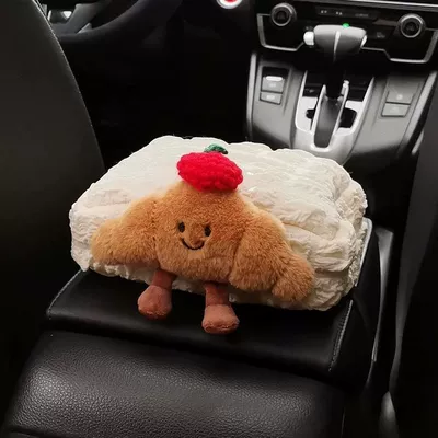 Car Tissue Box, Car Armrest Box, High-End Cute Creative Cartoon Croissant-Shaped Car Interior Decoration