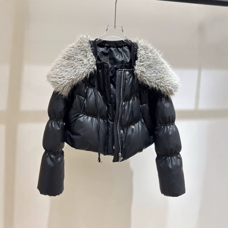 2025 Winter New Style Faux Sheep Fur Collar down Jacket for Women, Short Pu Leather Fashionable White Duck down No-Wash Coat 2025 Winter New Style Faux Sheep Fur Collar down Jacket for Women, Short Pu Leather Fashionable White Duck down No-Wash Coat