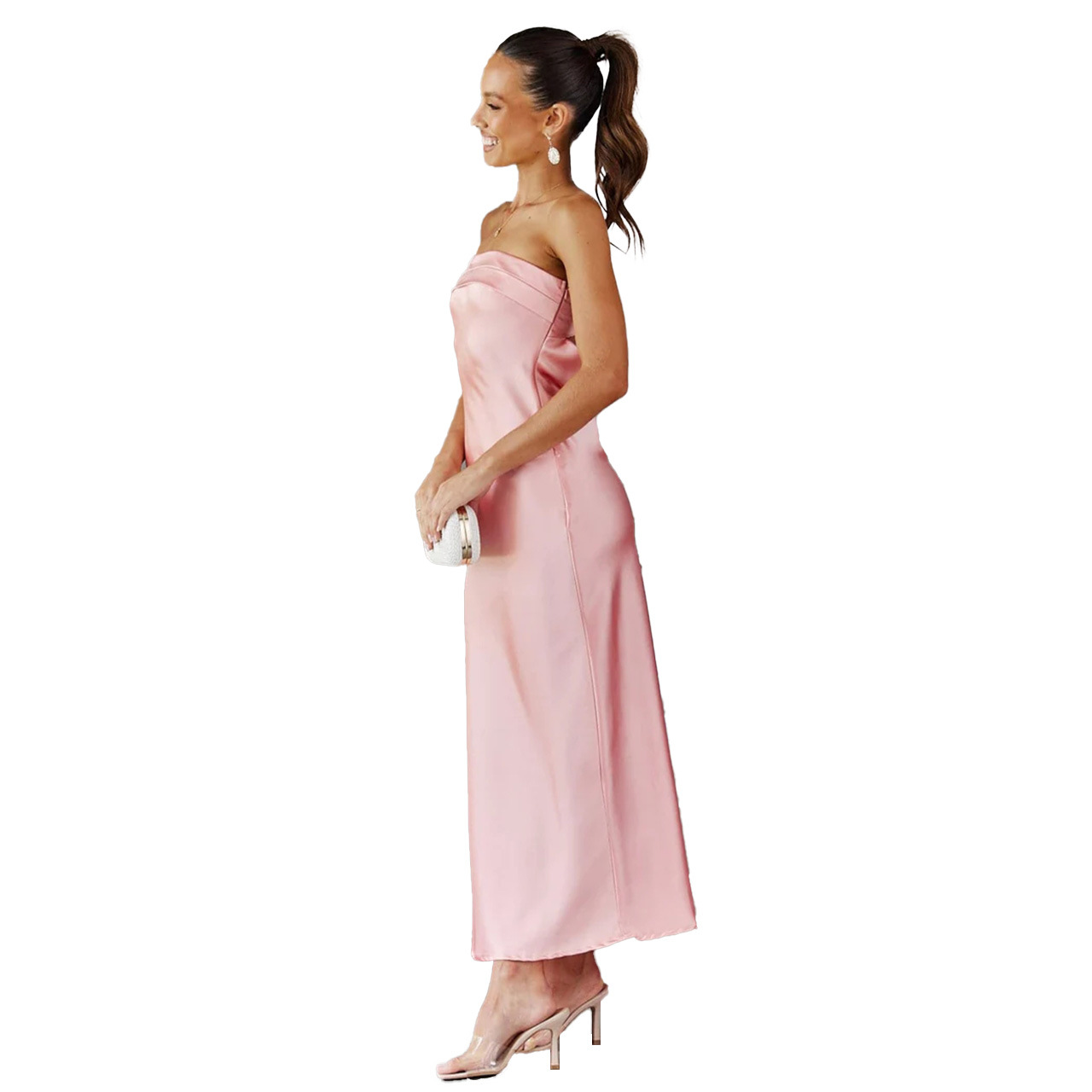 Regular Fit Fit Type Solid Color Pattern Summer Season Wholesale Women'S Elegant Zipper Solid Color Banquet Boat Neck Sleeveless A-Line Skirt